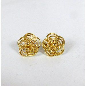 Signed Trifari Gold Tone Flower Swirl Earrings Comfort Clip on